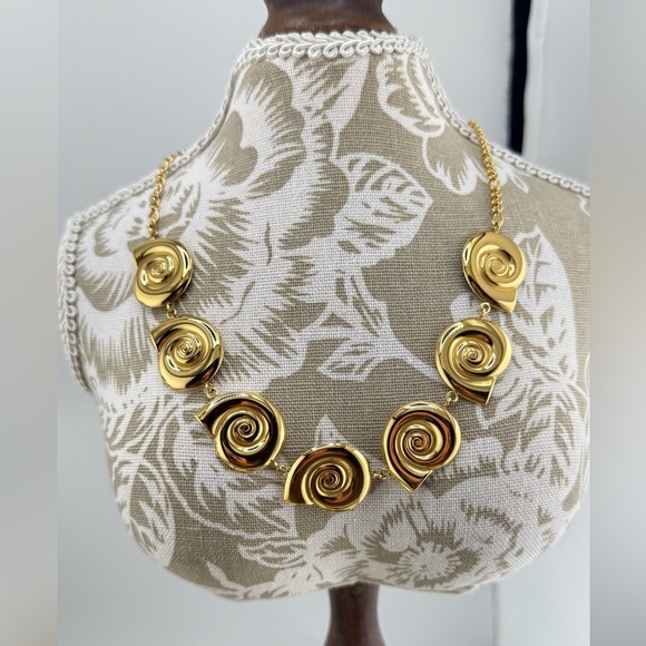 Gold Swirl Statement Necklace – Stainless Steel, Real Gold Plated - Picture 14 of 17